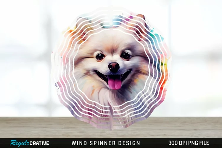 Watercolor American Eskimo Dog Wind Spinner Sublimation PNG