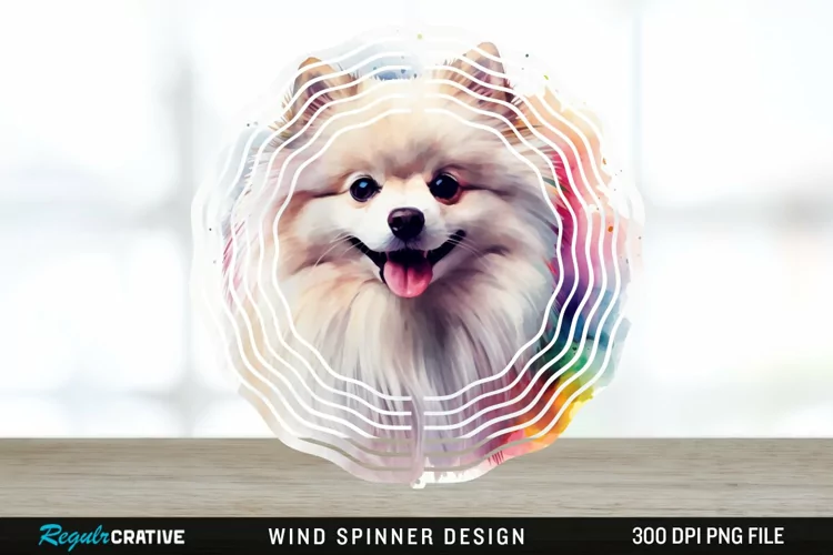 Watercolor American Eskimo Dog Wind Spinner Sublimation PNG