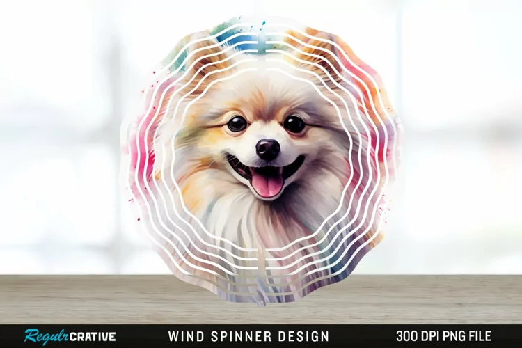 Watercolor American Eskimo Dog Wind Spinner Sublimation PNG