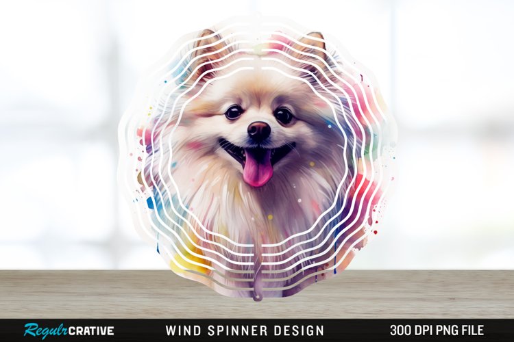 Watercolor American Eskimo Dog Wind Spinner Sublimation PNG