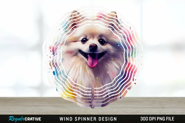 Watercolor American Eskimo Dog Wind Spinner Sublimation PNG