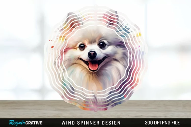 Watercolor American Eskimo Dog Wind Spinner Sublimation PNG