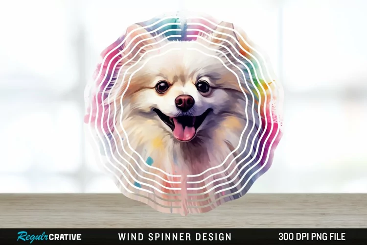 Watercolor American Eskimo Dog Wind Spinner Sublimation PNG