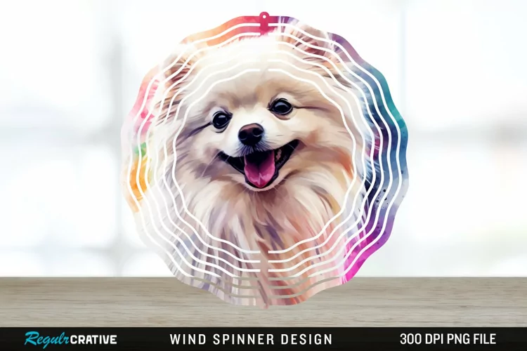 Watercolor American Eskimo Dog Wind Spinner Sublimation PNG