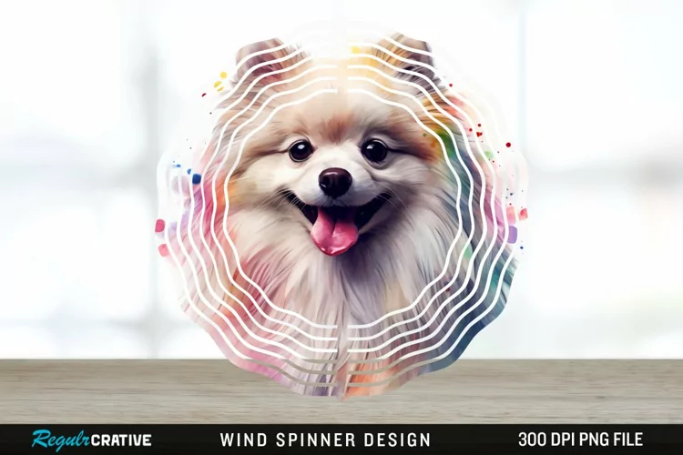 Watercolor American Eskimo Dog Wind Spinner Sublimation PNG
