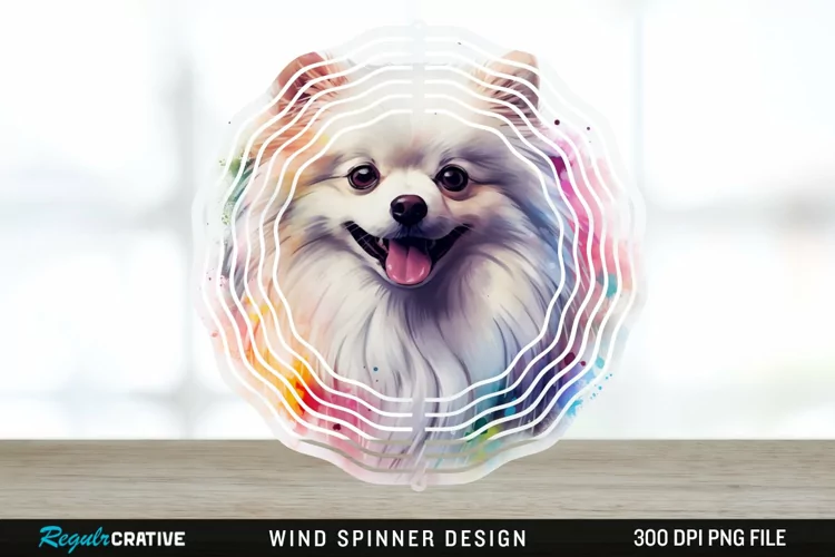 Watercolor American Eskimo Dog Wind Spinner Sublimation PNG