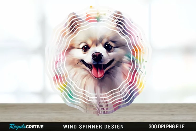 Watercolor American Eskimo Dog Wind Spinner Sublimation PNG