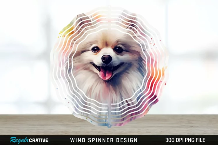 Watercolor American Eskimo Dog Wind Spinner Sublimation PNG