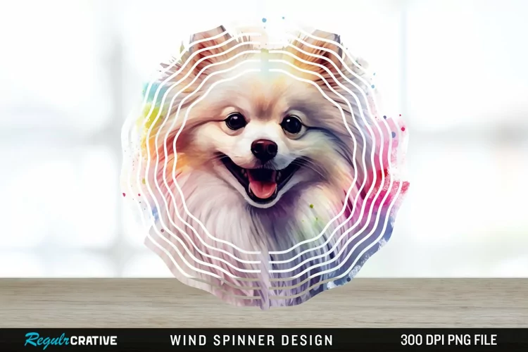 Watercolor American Eskimo Dog Wind Spinner Sublimation PNG