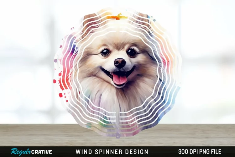 Watercolor American Eskimo Dog Wind Spinner Sublimation PNG