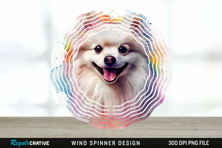 Watercolor American Eskimo Dog Wind Spinner Sublimation PNG