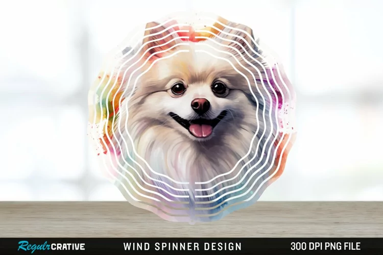 Watercolor American Eskimo Dog Wind Spinner Sublimation PNG