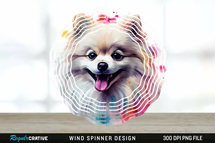 Watercolor American Eskimo Dog Wind Spinner Sublimation PNG