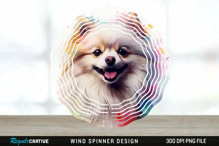 Watercolor American Eskimo Dog Wind Spinner Sublimation PNG
