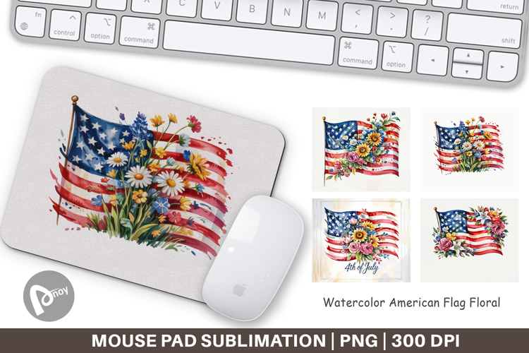 Mouse Pad Watercolor American Flag Floral