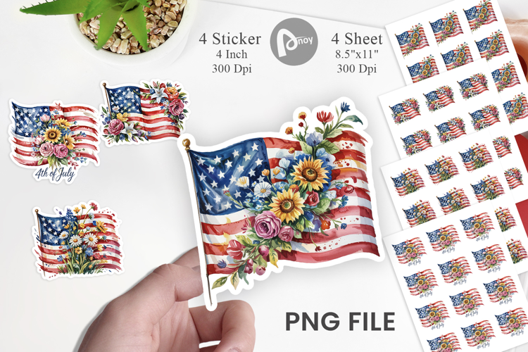 Watercolor American Flag Floral Sticker
