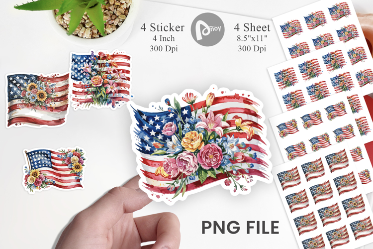 Watercolor American Flag Floral Sticker