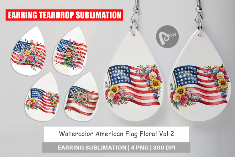 Earring Watercolor American Flag Floral