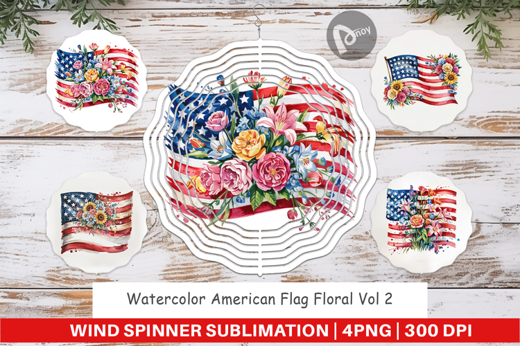 Wind Spinner Watercolor American Flag Floral