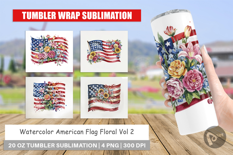 Tumbler Watercolor American Flag Floral