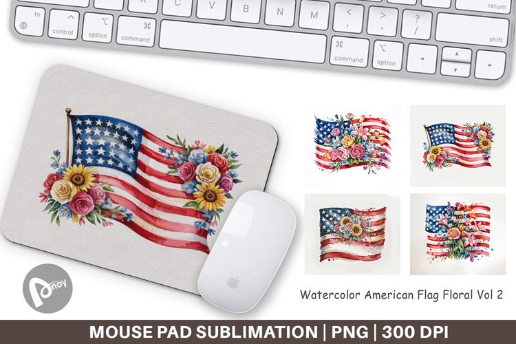 Mouse Pad Watercolor American Flag Floral