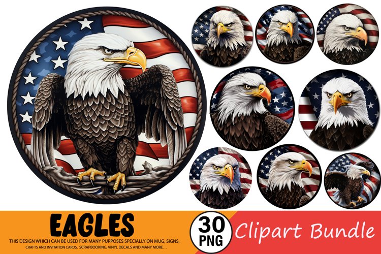 Watercolor American Patriotic Eagle Clipart Bundle example image 1