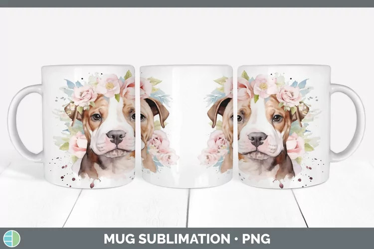 Watercolor American Staffordshire Dog Mug Wrap | Sublimation