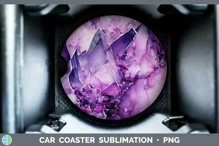 Watercolor Amethyst Car Coaster Sublimation Coaster Designs