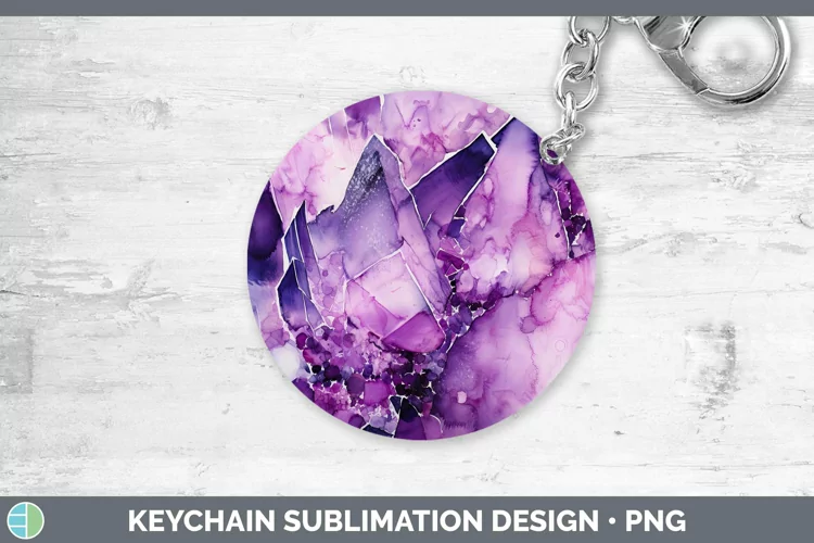 Watercolor Amethyst Keychain Sublimation Keyring Designs