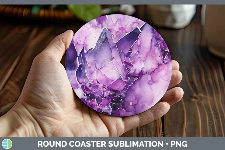 Watercolor Amethyst Round Coaster Sublimation Coaster Design