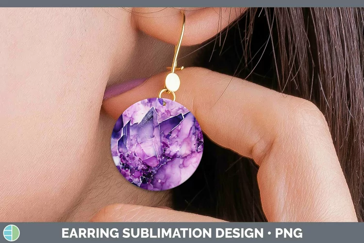 Watercolor Amethyst Round Earrings Sublimation Earrings Desi