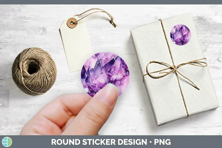 Watercolor Amethyst Stickers | Round Labels Designs