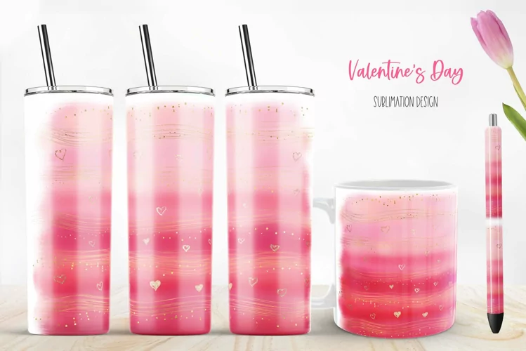 Glitter Watercolor Tumbler Wrap. Valentines Day heart Mug