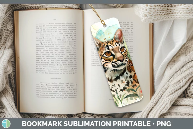 Watercolor Andean Mountain Cat Bookmark Sublimation Printabl
