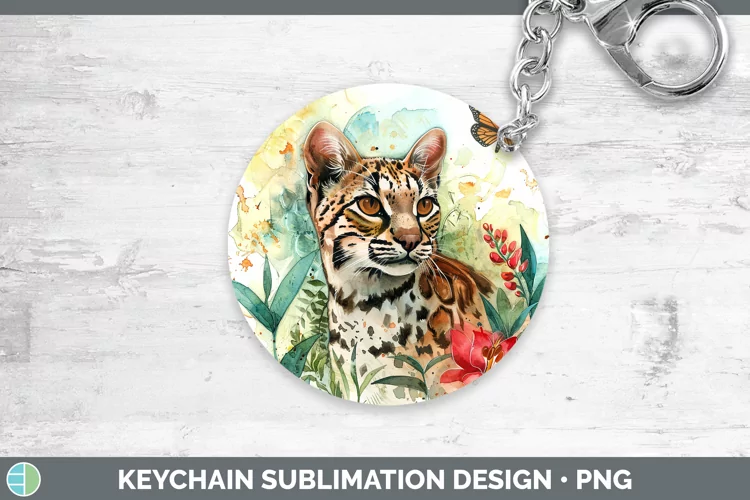 Watercolor Andean Mountain Cat Keychain Sublimation Keyring