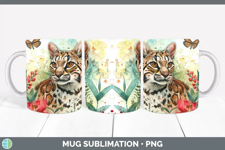 Watercolor Andean Mountain Cat Mug Wrap Sublimation Coffee C