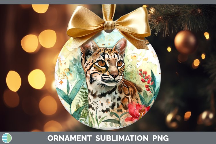 Watercolor Andean Mountain Cat Ornament Sublimation Bauble D