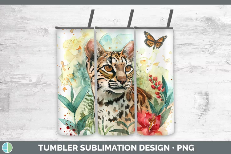 Watercolor Andean Mountain Cat Tumbler Sublimation 20 oz Ski