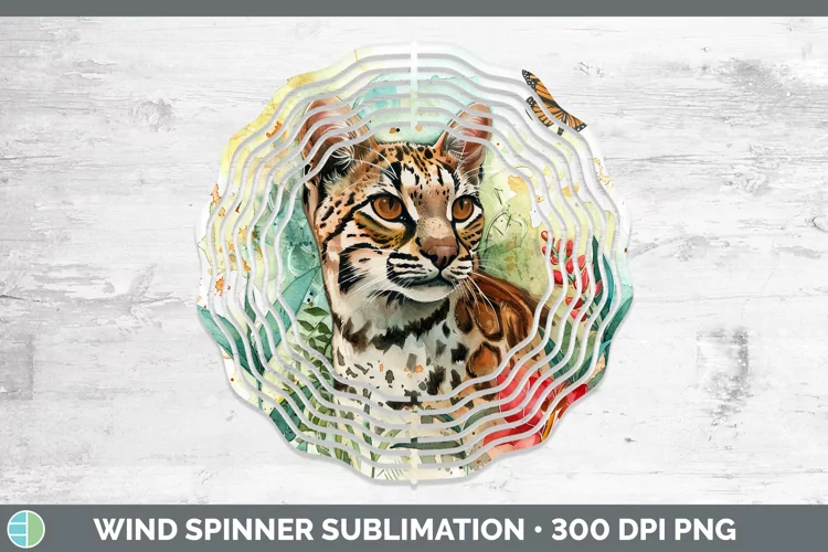 Watercolor Andean Mountain Cat Wind Spinner Sublimation Spin