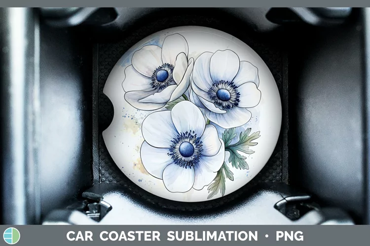 Watercolor Anemone Car Coaster Sublimation Designs