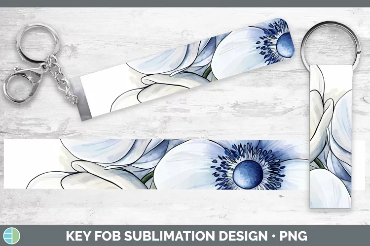 Watercolor Anemone Key Fob Sublimation Wristlet Designs
