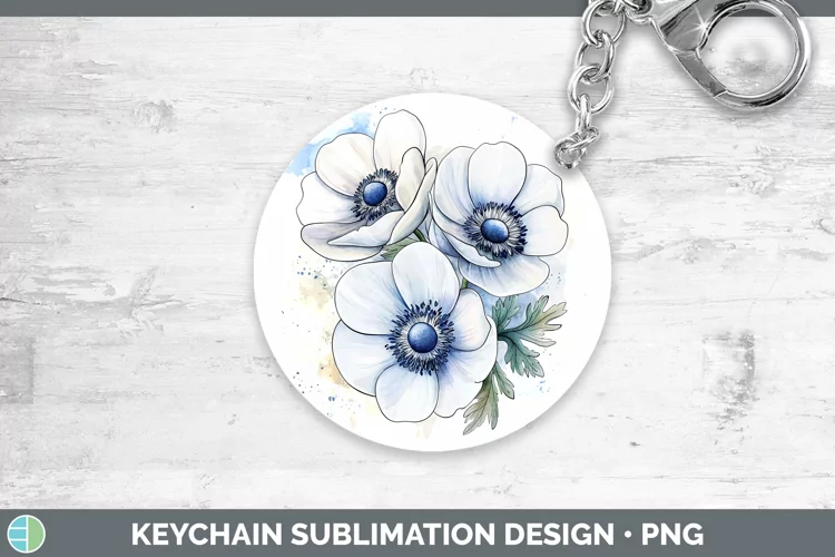 Watercolor Anemone Keychain Sublimation Keyring Designs