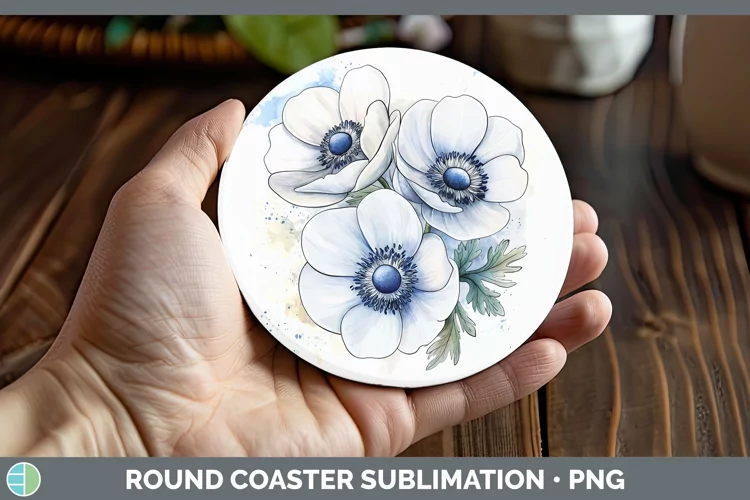 Watercolor Anemone Round Coaster Sublimation Coaster Designs