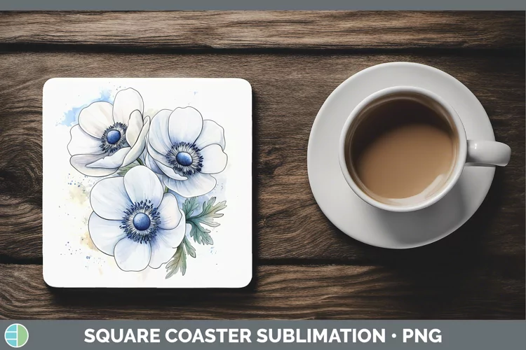 Watercolor Anemone Square Coaster Sublimation Coaster Design