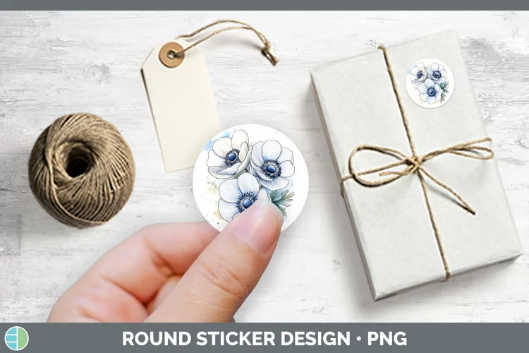 Watercolor Anemone Stickers | Round Labels Designs