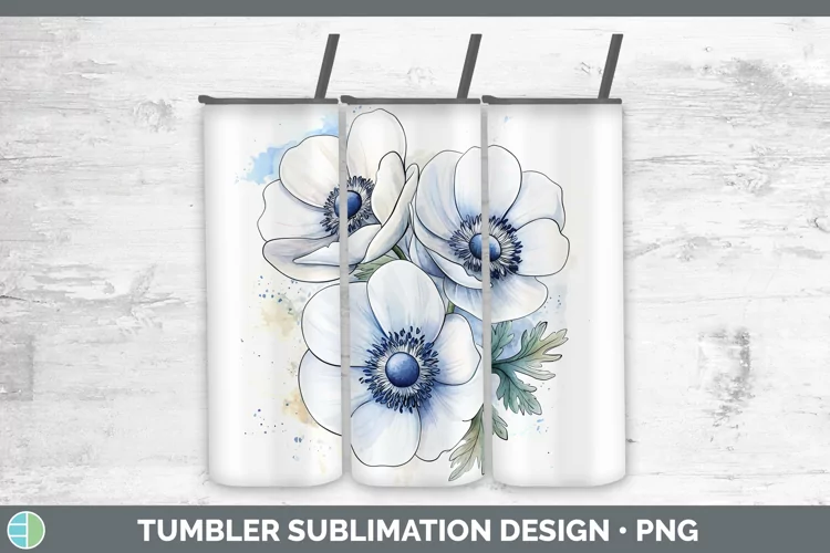 Watercolor Anemone Tumbler Sublimation 20 oz Skinny Tumbler