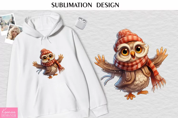Funny Owl Wearing Red Hat| Watercolor Sublimation Design