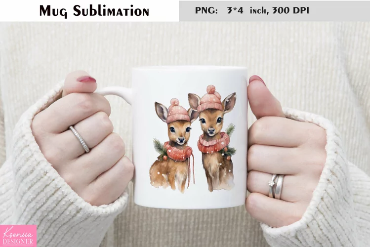 Watercolor Christmas Mug Sublimation|Cartoon Animal Design