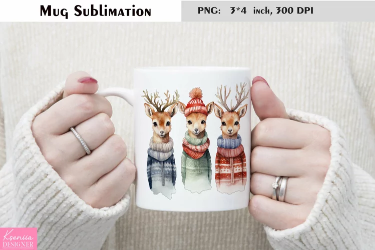 Watercolor Christmas Mug Sublimation|Cartoon Animal Design