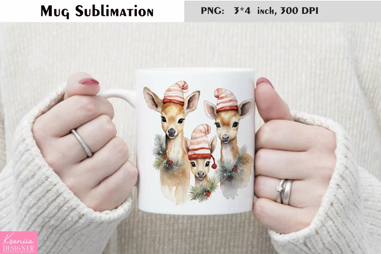 Watercolor Christmas Mug Sublimation|Cartoon Animal Design